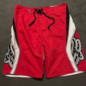 VTG Y2K Fox Riders‎ Racing Board Shorts Mens Size 34 Red Swim Trunks Motocross